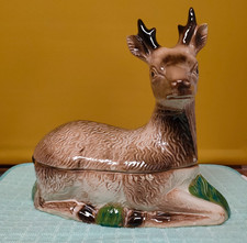 Vintage Deer Lidded Ceramic Dish by Michel Caugant