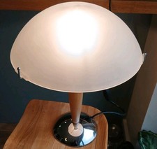 Vintage IKEA Kvintol Frosted Glass Beech Wood Chrome Mushroom Table Lamp