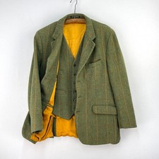 John Brocklehurst Tweed Jacket & Waistcoat Mens 44R Green Brora Shooting Suit