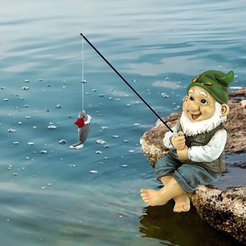 Garden gnome fishing statue - garden,