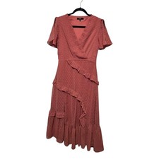 Lulus Next to You Swiss Dot Ruffled Dress Womens MED Rusty Rose Boho Cottage 