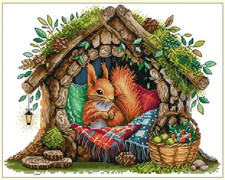 Counted Cross Stitch Kit 14 ct Squirrel Home 35x29cm Joy Sunday DIY UK
