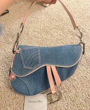 Christian Dior Galliano Era Saddle Bag Blue Denim with Pink Leather Trim