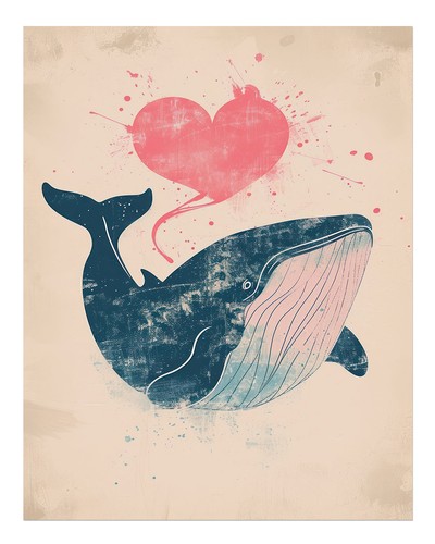 Whale heart poster wall art - heart,