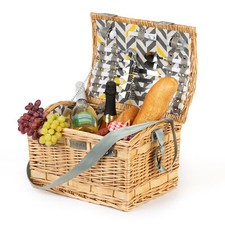  Luxury 4 Person Traditional Picnic Hamper Wicker Willow Basket & Blanket 29Pcs 