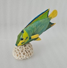 Wooden Tropical Fish Figure on Coral Base 6" Hand Carved & Hand Painted 