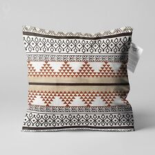 Aztec Pattern Velvet Cushion Cover with Geometric Brown Lines, Double Sided