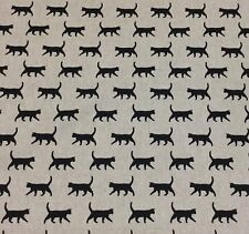 Chatham Glyn KITTY BLACK CAT ,Linen Look Fabric for Curtain/ Upholstery/Cushions