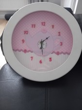 Laura Ashley Wall Clock, White And Pink With Teapot Design.