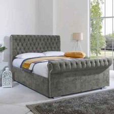 New  Chesterfield Sleigh Upholstered Elegent Quality Design Plush Velvet Bed Uk