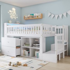 3ft Cabin Bed Mid Sleeper with Stairs, Storage Compartments Kids Children's Bed