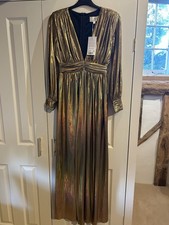 Size 10 Forever Unique Gold Metallic Maxi Split Dress