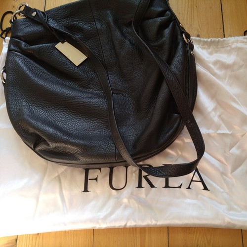 Furla black leather bag zip - leather,