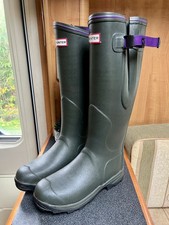 Hunter Balmoral Adjustable Size 7 Neoprene Lined Wellington Boots Green / Purple