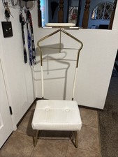 Vintage Gentleman's Brass Valet Stand Suit Stand with seat Mid Century Coin Tray