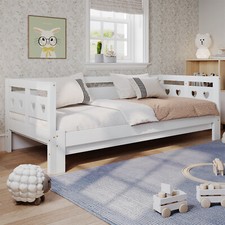 Day Bed 3ft Single Bed with Trundle King Size Sofa Bed Wooden Bed Frame White