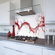 Red Ink Splash Toughened Glass Kitchen Splashback - Adhesive Included
