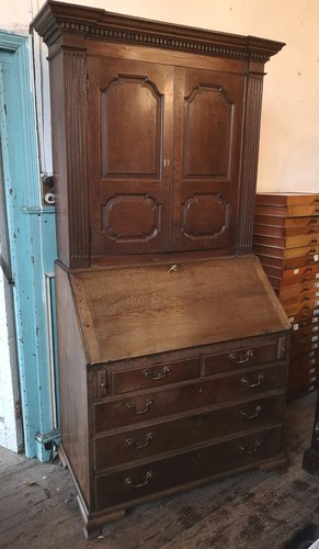 Oak bureau bookcase - oak, georgian