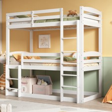 Triple Bunk Beds Solid Pine Wood High Sleeper 3FT Single Bed Frame Kids Bunk Bed