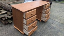 Long pine desk with 8 drawers