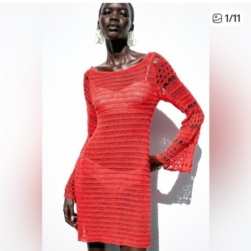 Zara red crochet knit - crochet, mini