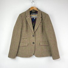 Joules Portman Tweed Jacket Womens 12 Green Wool Check Country Hacking Blazer