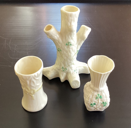Belleek vases yellow - 3x,