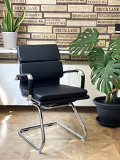 BLACK Soft Pad PU Leather Designer Office Reception Conference Meeting Chair New