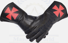 Masonic Regalia Knight Templar KT Gauntlets Soft Leather Gloves Red Cross NEW