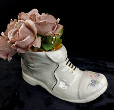 Maryleigh Pottery Boot Vase Floral Gilded Staffordshire 12" 