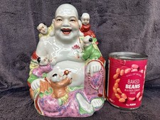 Large 8.2" 21cm Signed Vintage (PERFECT) Chinese Porcelain Buddha & 5 Children