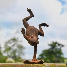 Rustic Cast Iron "Handstanding" Frog Sculpture Outdoor Garden Ornament
