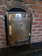 Antique Vintage Copper Fire Screen With Embossed Decoration