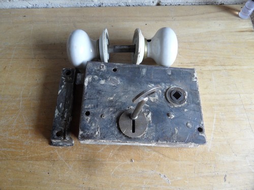 Antique metal door rim lock - door,