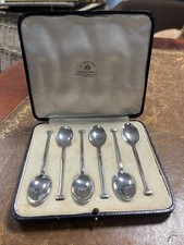 Cased Set Of 6 Mappin & Webb 1930 Hallmarked Sheffield Silver Hobnail Teaspoons 