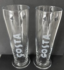 2x Costa Coffee Tall Long Drinking Glass Frappe Milkshake Latte 550ml See Info.