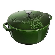 FREE SHIPPING : STAUB 26CM FRENCH OVEN STAG (DRAWING) BASIL GREEN, CAST IRON