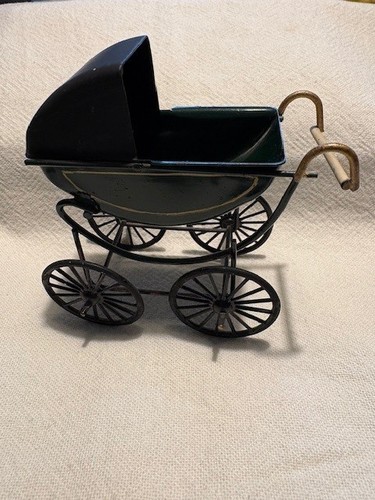 Vintage metal dolls house pram - metal,