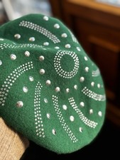 The Florida Beret in 100% wool  Green Hat With Pearl Made In Czech Republic