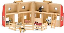 Melissa & Doug Portable & Foldable Red Barn Toy With Farm Animals Coral & Ladder