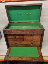 Antique Engineers Tool Makers Box  7 Drawer Cabinet Top Compartment Wood
