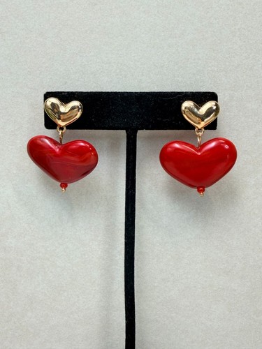 Zara red heart drop earrings - heart,