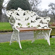 Stunning Cast Iron Flower Design Two-Seater Garden Bench with Wooden Slats