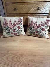 Laura Ashley Lupin Cranberry Tapestry Front Cushions Feather Inserts X 2