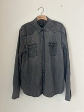 Lucky Brand Western Shirt Mens Large Black Denim Pearl Snap Long Sleeve Rodeo US