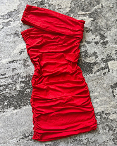 Zara red one shoulder ruched - red,