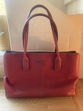 BEAUTIFUL TODS BAG RED GRAINED LEATHER GRAB TOTE SHOULDER BAG VGC PEBBLE LEATHER