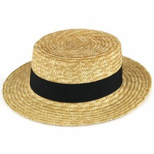 Mens / Ladies Straw Boater Hat Summer Gondolier Natural with Black Band Sun Hat