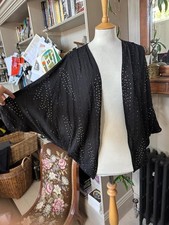 Topshop UK10 black tiny sequin shrug jacket open front crop sleeve