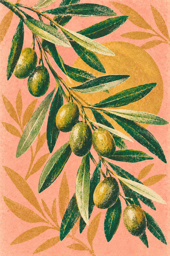 Olive branch risograph - olive,